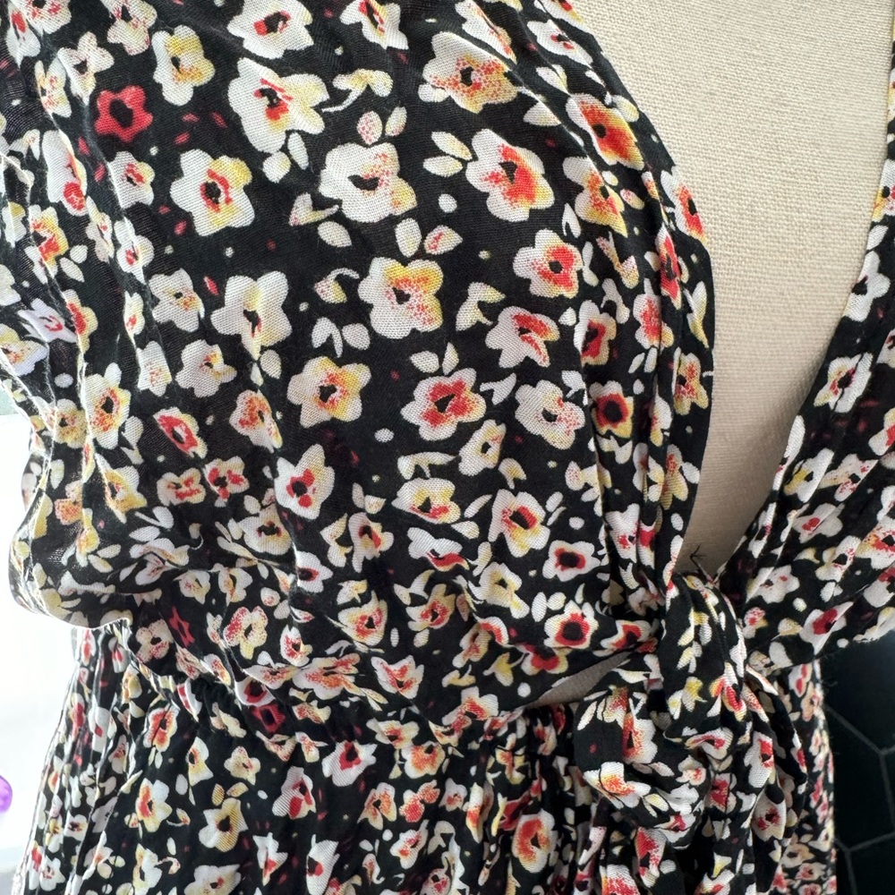 Tiare Hawaii Black Floral Wrap Dress Black Multi One Size